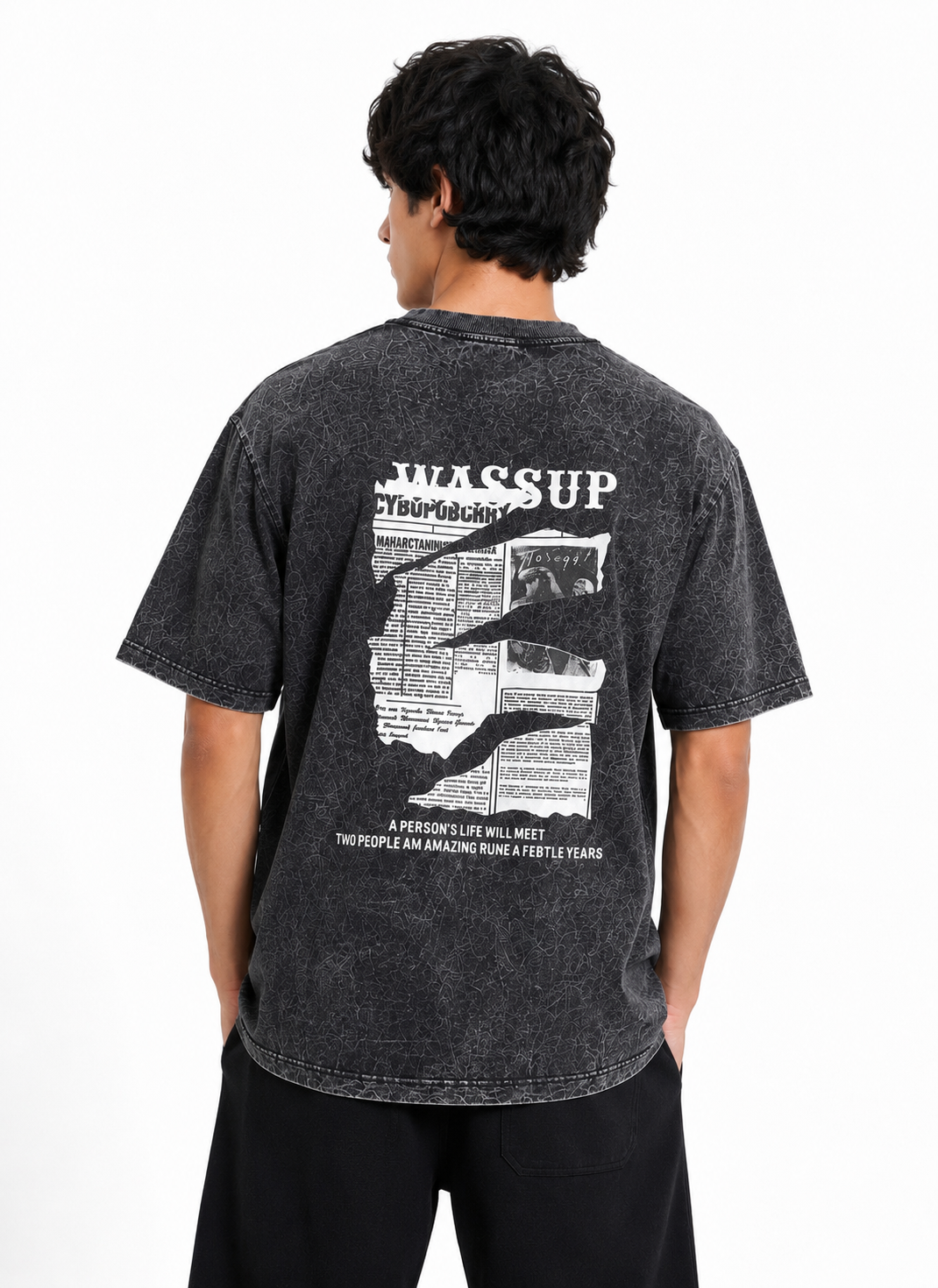 Acid wash Oversized Canvas print T shirt