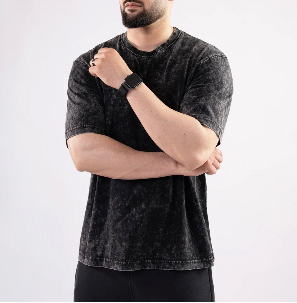 Acid Wash Oversized Tee – Black | Premium Cotton