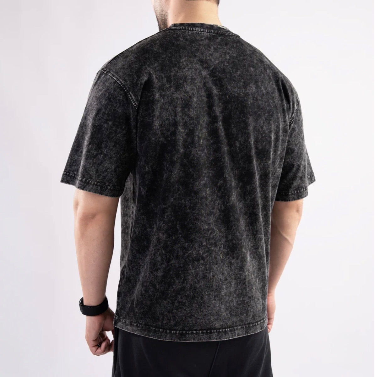 Acid Wash Oversized Tee – Black | Premium Cotton
