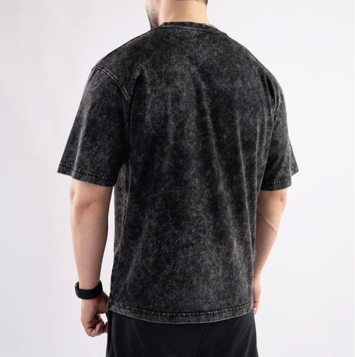 Acid Wash Oversized Tee – Black | Premium Cotton