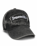 Vintage Black Acid Wash Denim Cap – Impossible Embroidered Patch | Fuzon Studio