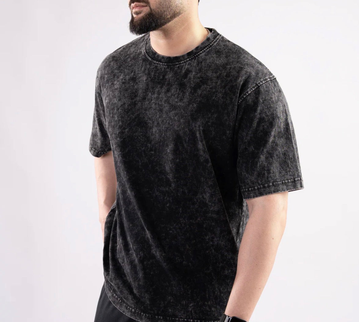 Acid Wash Oversized Tee – Black | Premium Cotton