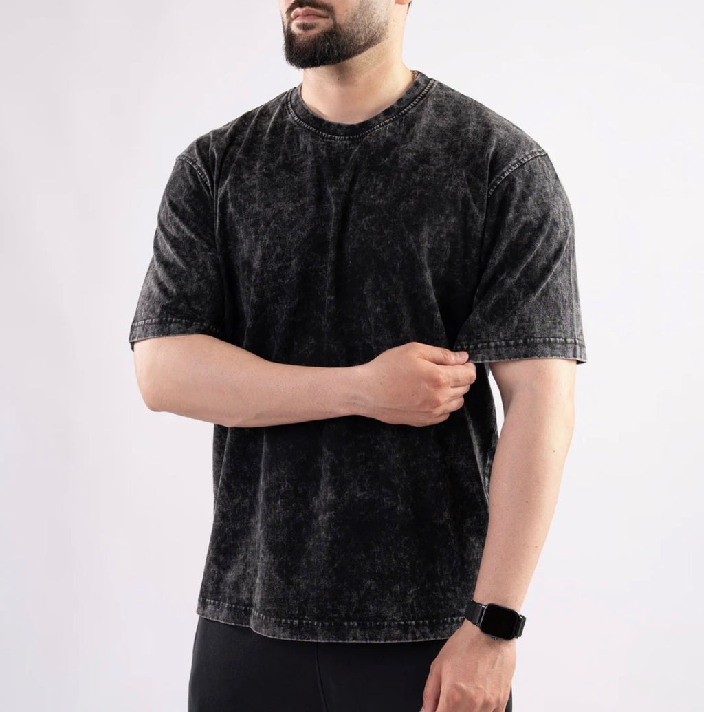 Acid Wash Oversized Tee – Black | Premium Cotton