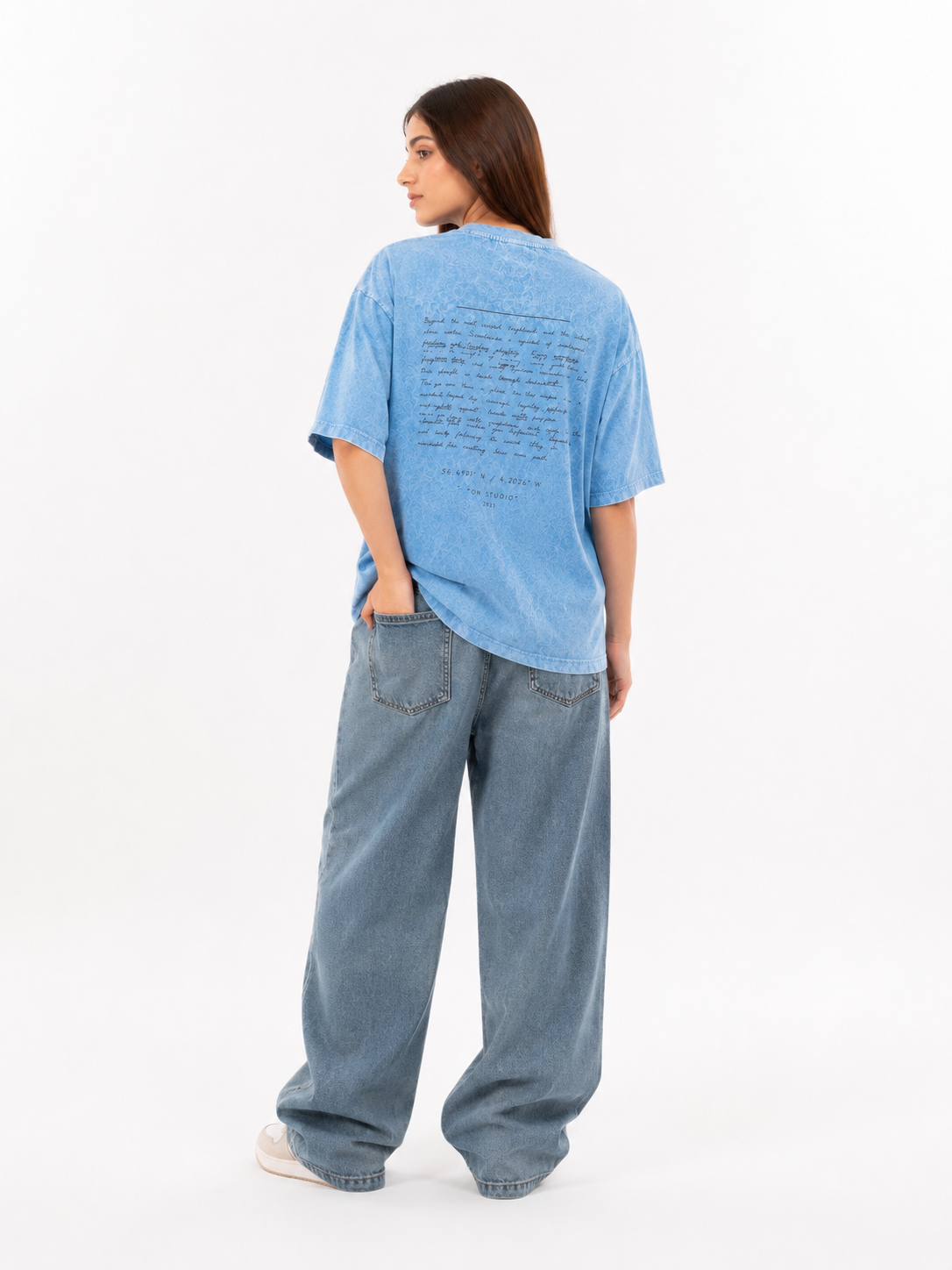 Sky Blue Acid Wash Pocket Tee – Oversized Fit | Fuzon Studio